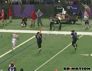 Joe Flacco rushes for a touchdown, celebrates with a sidearm spike