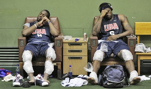 Dwyane Wade and LeBron James relax after a Team U.S.A. workout in 2006.