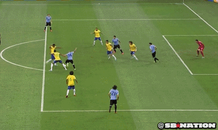 urugoal GIF: Uruguay scrap in the box, Edinson Cavani equalises v Brazil