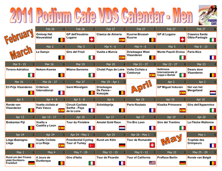 Podium Cafe 2011 Men's Race Calendar, Page 1