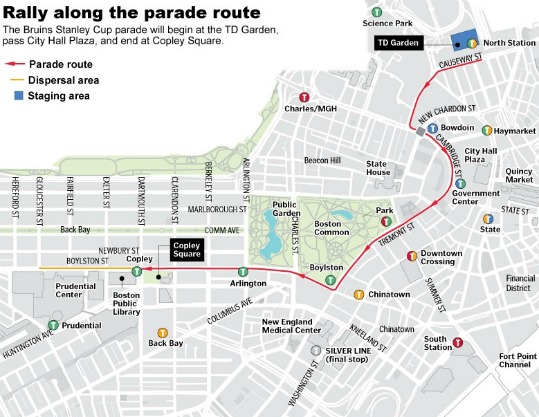 Boston Bruins Parade Route Map From Td Garden To Copley Square
