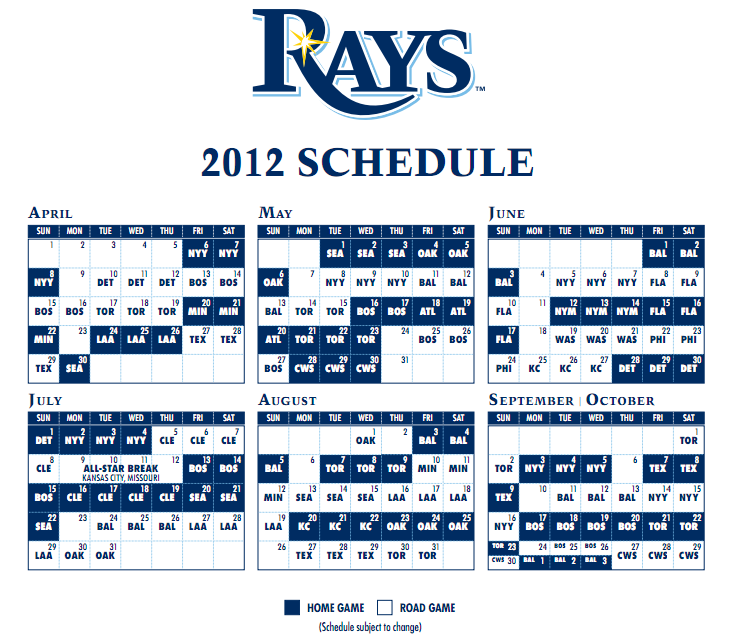 2012 Tampa Bay Rays Schedule Released SB Nation Tampa Bay