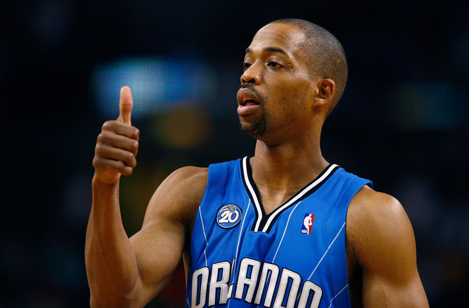 Orlando Magic point guard Rafer Alston calls a play by giving a thumbs-up in an NBA basketball game against the Boston Celtics on Sunda, March 8th, 2009, at TD Banknorth Garden
