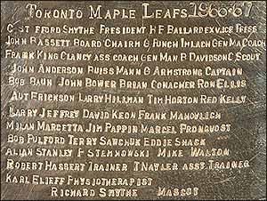 1966-67 Leafs Stanley Cup inscrption