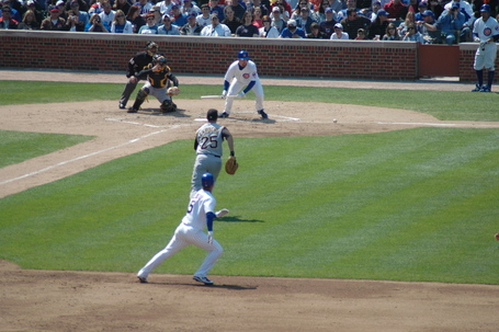 Ryan Dempster lays down a perfect bunt